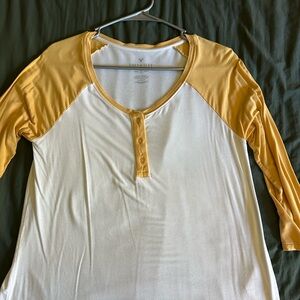 American Eagle Outfitters Yellow and White Long Sleeve Tee